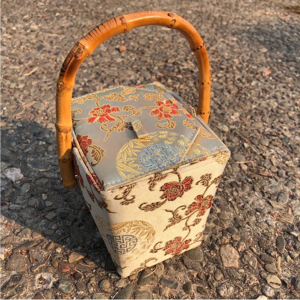 American Vintage Floral Embroidered Bag with Bamboo Handle